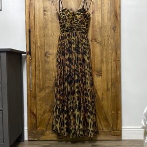 La Femme Empire Sweetheart Leopard Print Gown